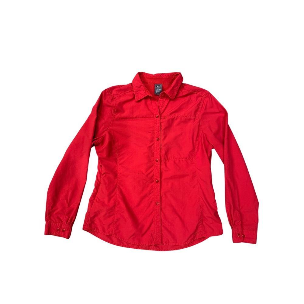 REI Co op Red Long Sleeve Button Up Shirt Women's Large Outdoor Travel‎ Hiking